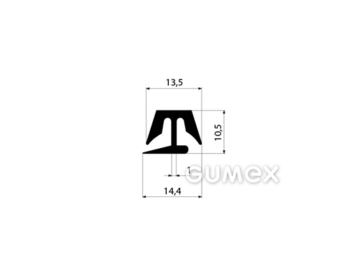 "T" Gummiprofil, 10,5x14,4/1mm, 2-Ströme, 70°ShA, EPDM, ISO 3302-1 E2, -40°C/+100°C, schwarz, 